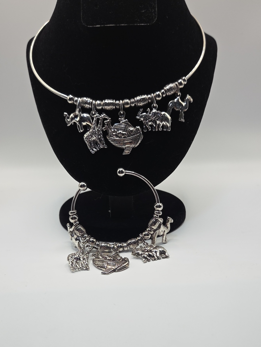 Noah's Ark Charm Necklace And Bracelet   Siver Tone